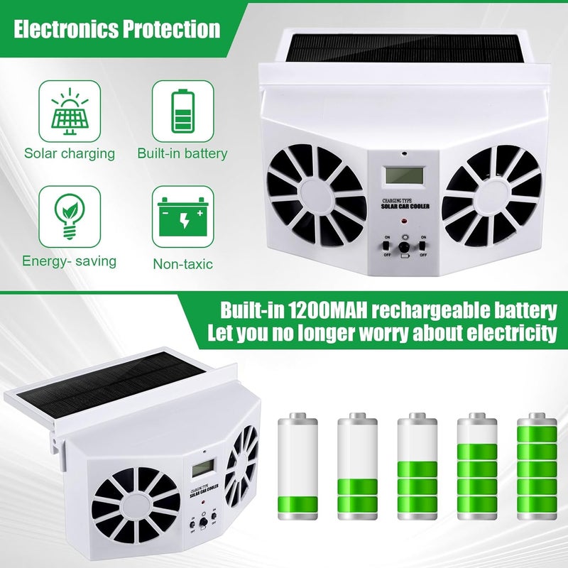 Tujoe 2 Pack Solar Powered Car Exhaust Fan 3 Fans Car Window 4500 RPM Air Vent Radiator Solar Energy Cooling Vent Exhaust for General Types(Solar 2 Fans,White) - Image 4